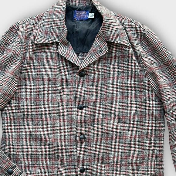 Vintage 70s Pendleton Wool Houndstooth Plaid Blazer Jacket Mens Large Rockabilly - Picture 3 of 15